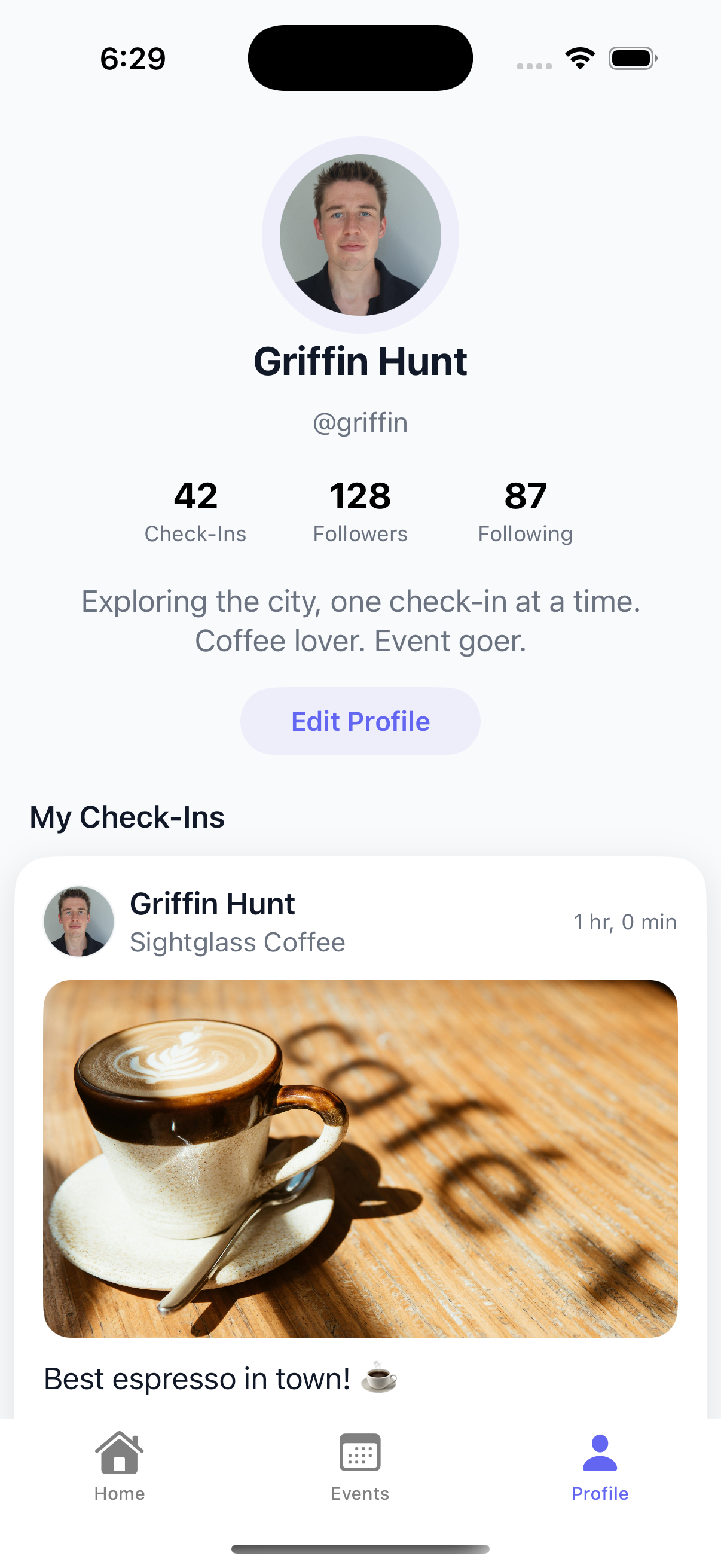 LocalLoop Profile Screen