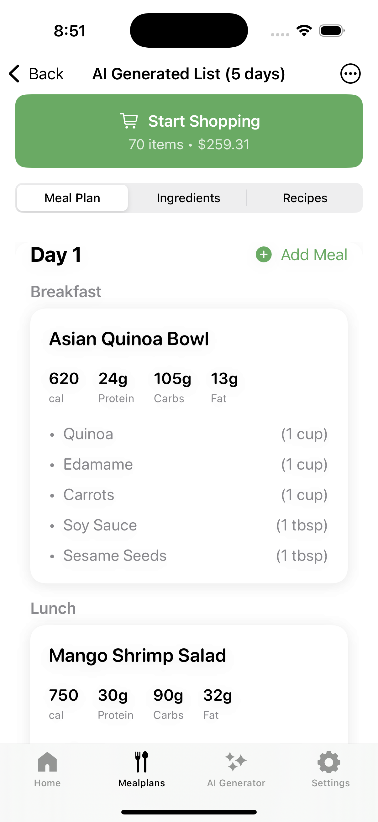 SmartCartAI+ Meal Plans